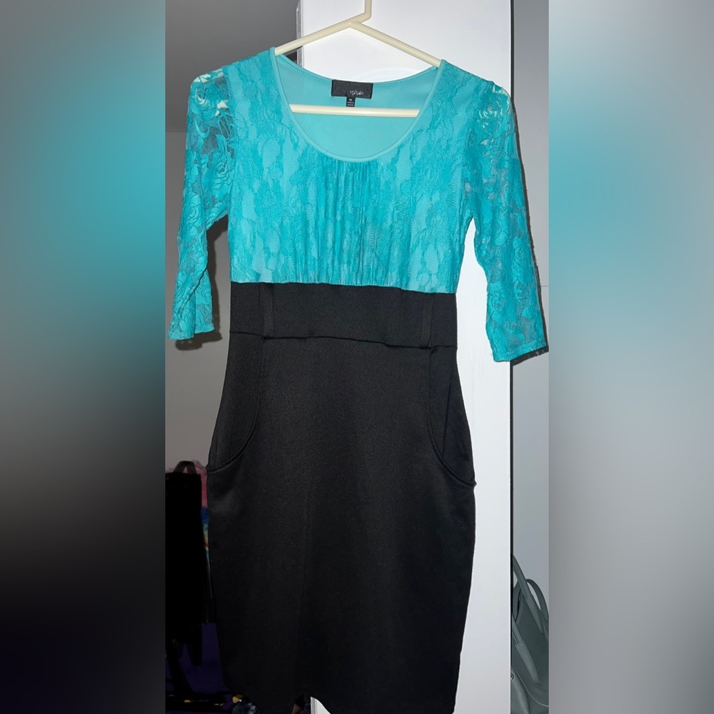 Teal and black dress